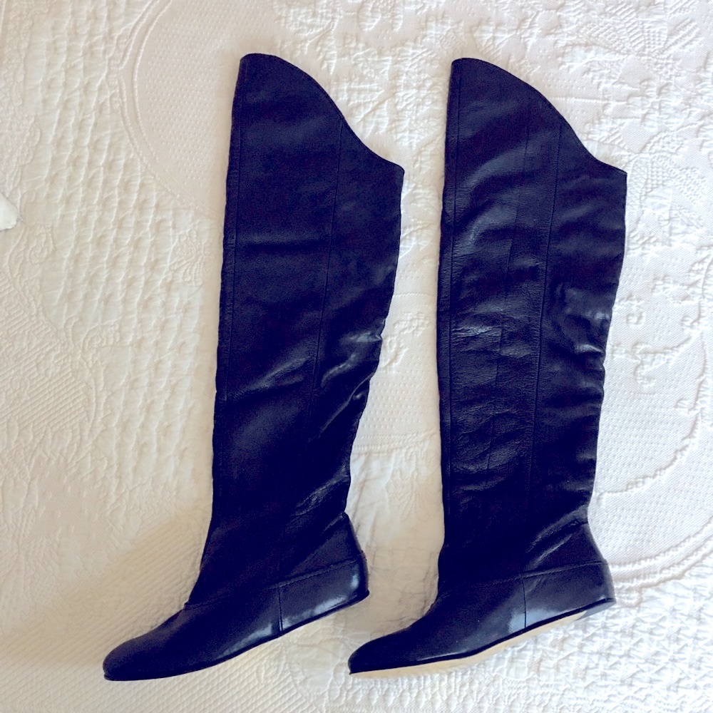 TED BAKER Faina black leather knee flat boots 4/ 6